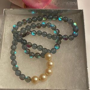 Rainbow Moonstone Pearl Strand Necklace